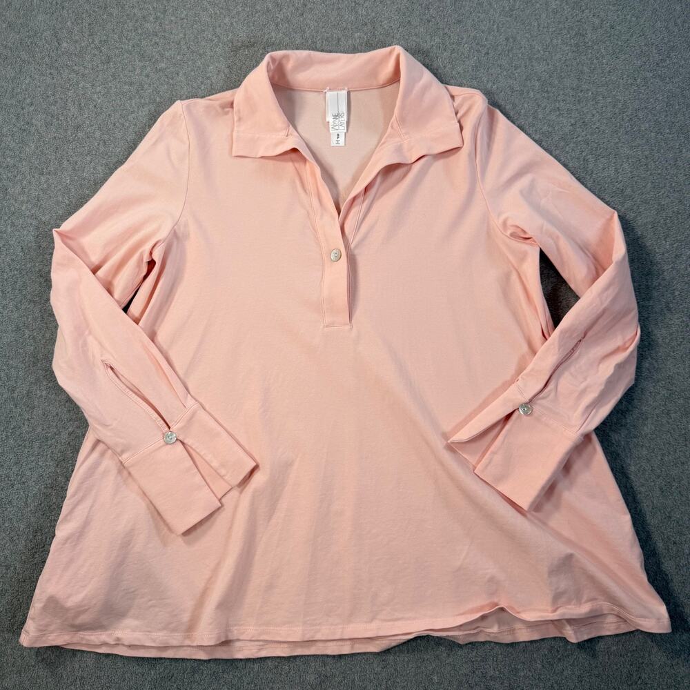 Wynne Layers Women's Petite Small Pink Collared Long Sleeve Tunic Top Swing